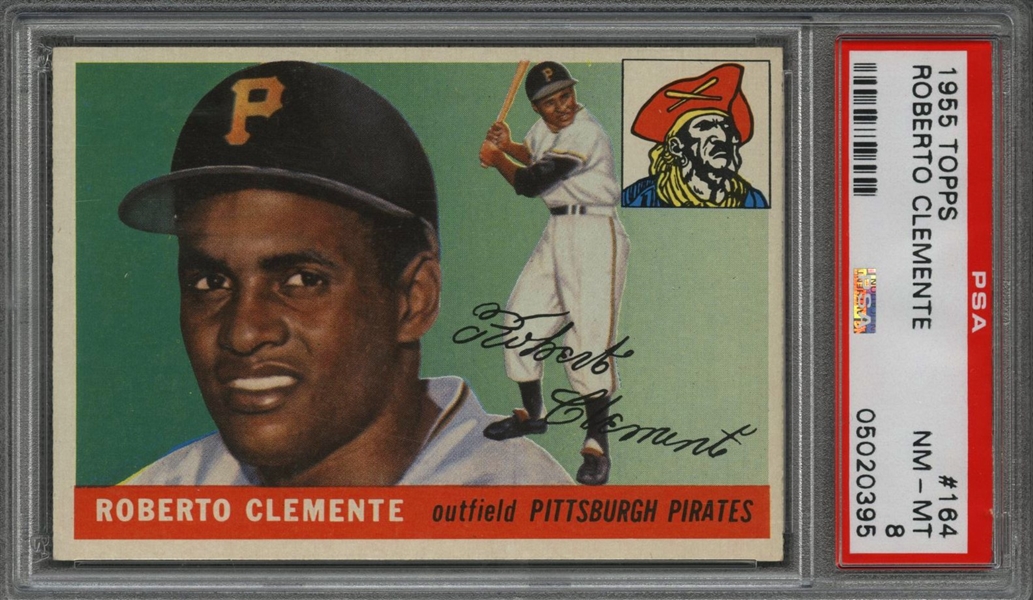 1955 Topps #164 Roberto Clemente Rookie Card - PSA NM-MT 8
