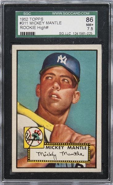 1952 Topps #311 Mickey Mantle Rookie Card – SGC 86 NM+ 7.5