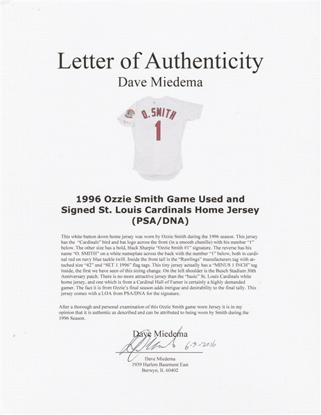 Mid-1980's Ozzie Smith Game Worn Jersey. Widely considered one of, Lot  #19678