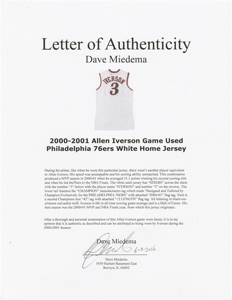Lot Detail - 2001-02 Allen Iverson Philadelphia 76ers Game-Used