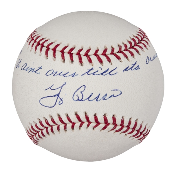 YOGI BERRA AUTOGRAPHED BASEBALL WITH IT AIN'T OVER IN