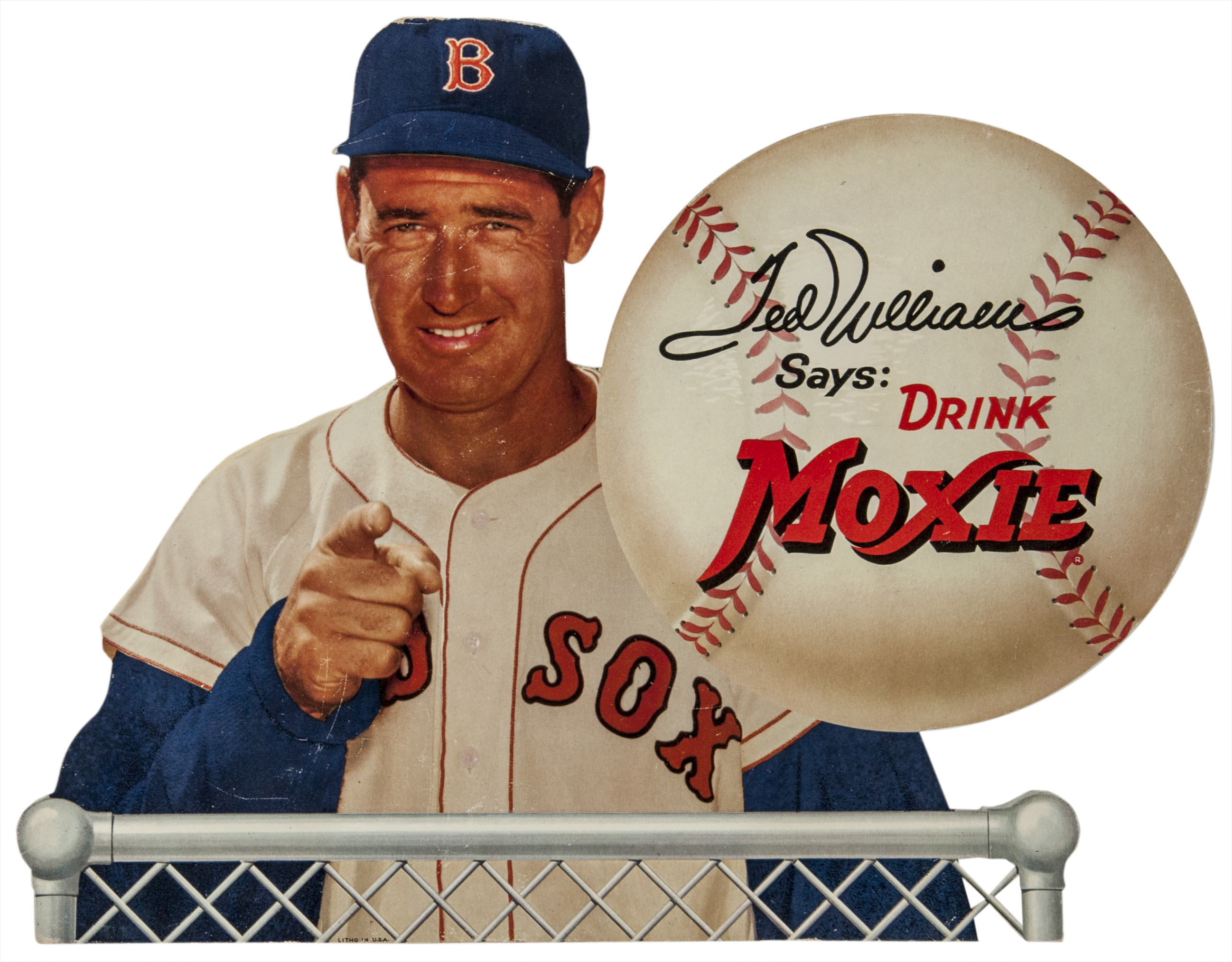 1950s Ted Williams Moxie Advertising Cut-Out Sign.