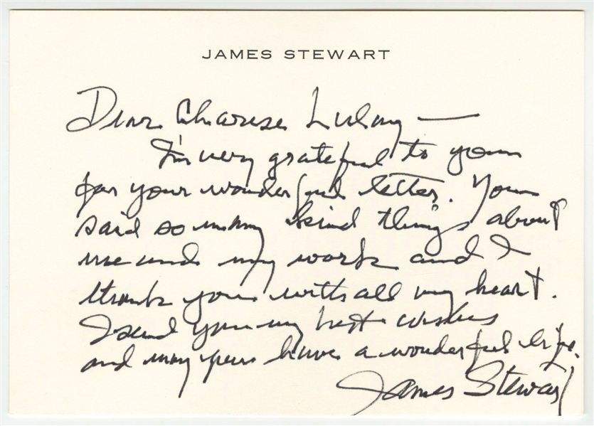 Lot Detail - Jimmy Stewart Handwritten and Signed Letter with 