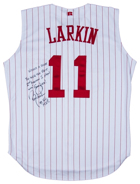 Lot Detail - 1995 Barry Larkin Game Used and Signed/Inscribed Cincinnati  Reds Sleeveless Vest Home Jersey (Boone LOA & PSA/DNA)