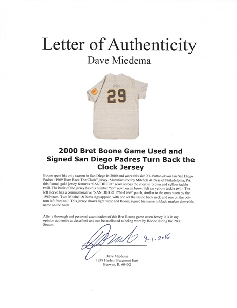 Lot Detail - 2000 Bret Boone Game Used and Signed San Diego Padres Turn  Back the Clock Jersey (Boone LOA)
