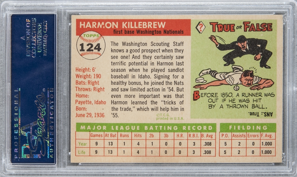 Lot Detail - 1955 Topps #124 Harmon Killebrew Rookie Card - PSA MINT 9