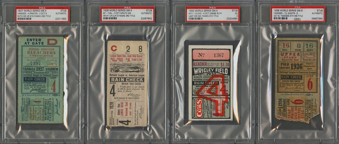 1926 World Series Game Seven Full Ticket, PSA Authentic.
