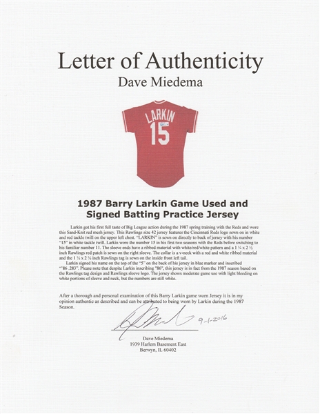 Lot Detail - Lot of (2) Barry Larkin Signed Commemorative College Jerseys ( Larkin LOA)