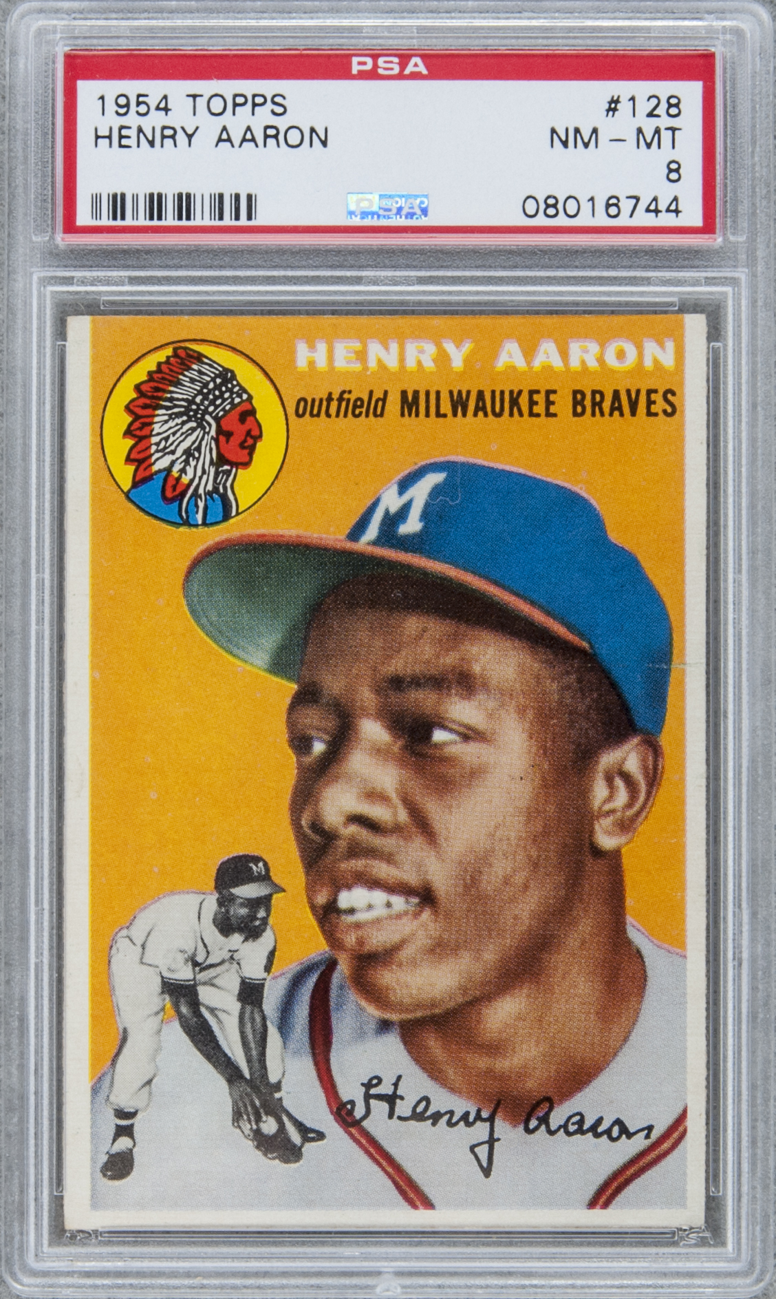 Lot Detail - 1954 Topps #128 Hank Aaron Rookie Card - PSA NM-MT 8