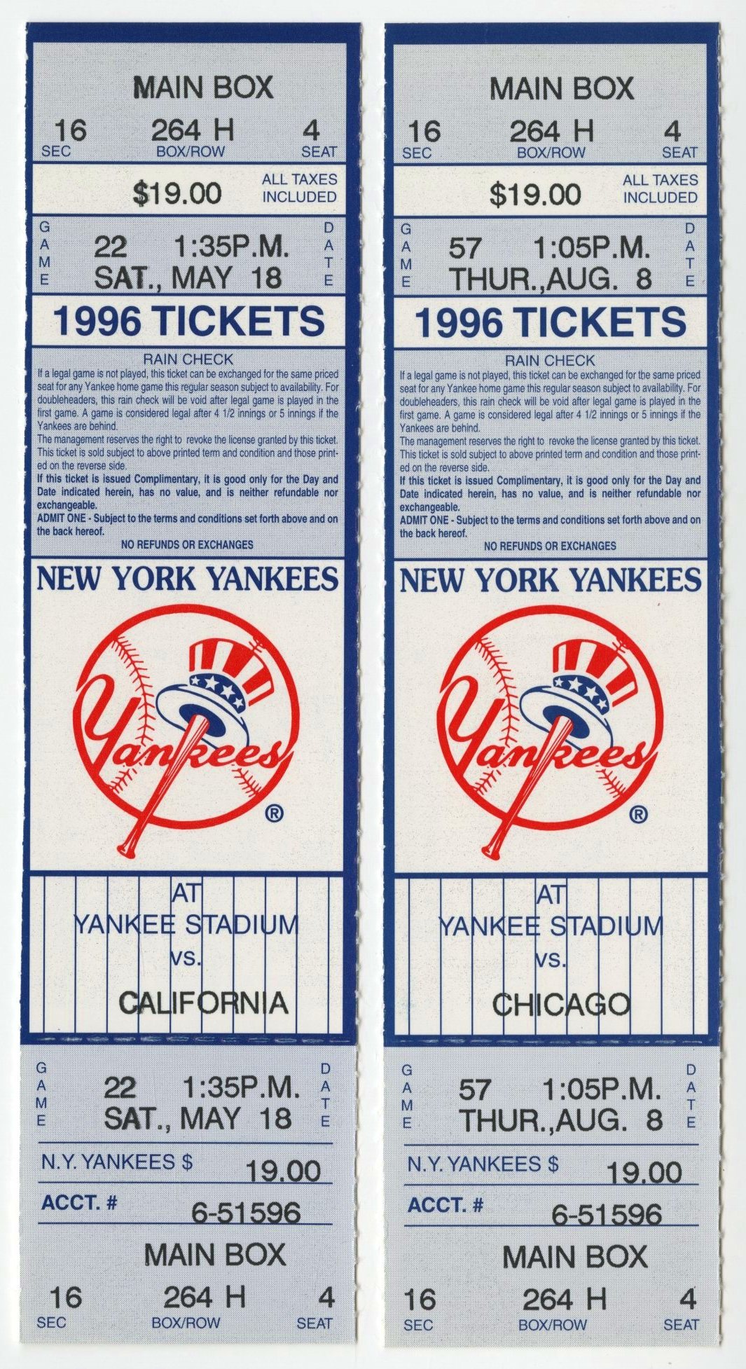 Lot Detail Lot of (2) 1996 NY Yankees Full Tickets Rivera's Career