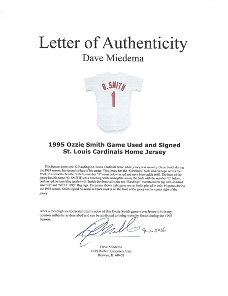 Lot Detail - Ozzie Smith Signed Cardinals Jersey (PSA/DNA)
