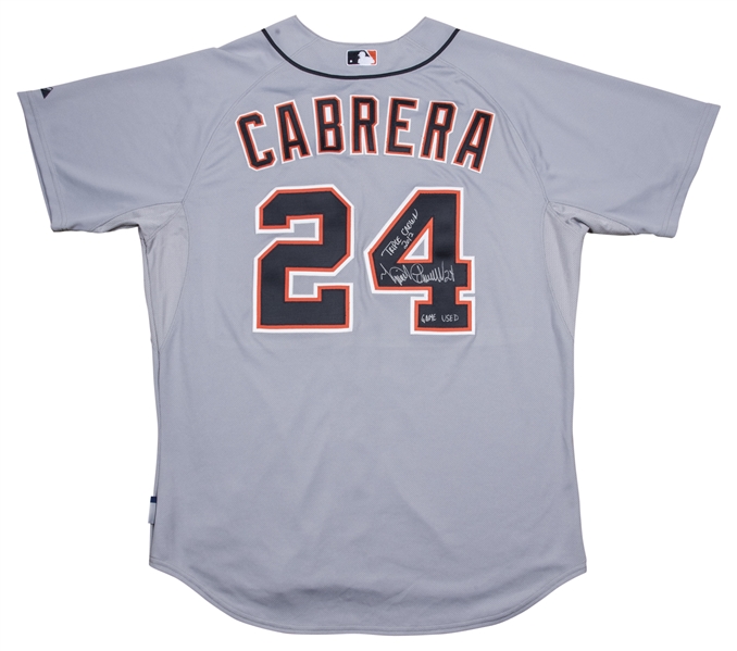 Lot Detail - 2012 Miguel Cabrera Game Used and Signed/Inscribed Detroit  Tigers Road Jersey- From Triple Crown Season (PSA/DNA)