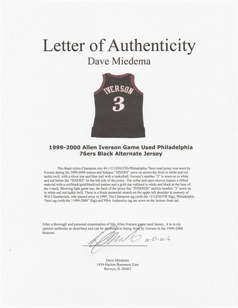 Lot Detail - Allen Iverson Photo Matched 1999-00 Philadelphia 76ers Game  Worn Jersey *RARE* - Rare Alternate w/Wilt Armband (RGU/Iverson LOA)