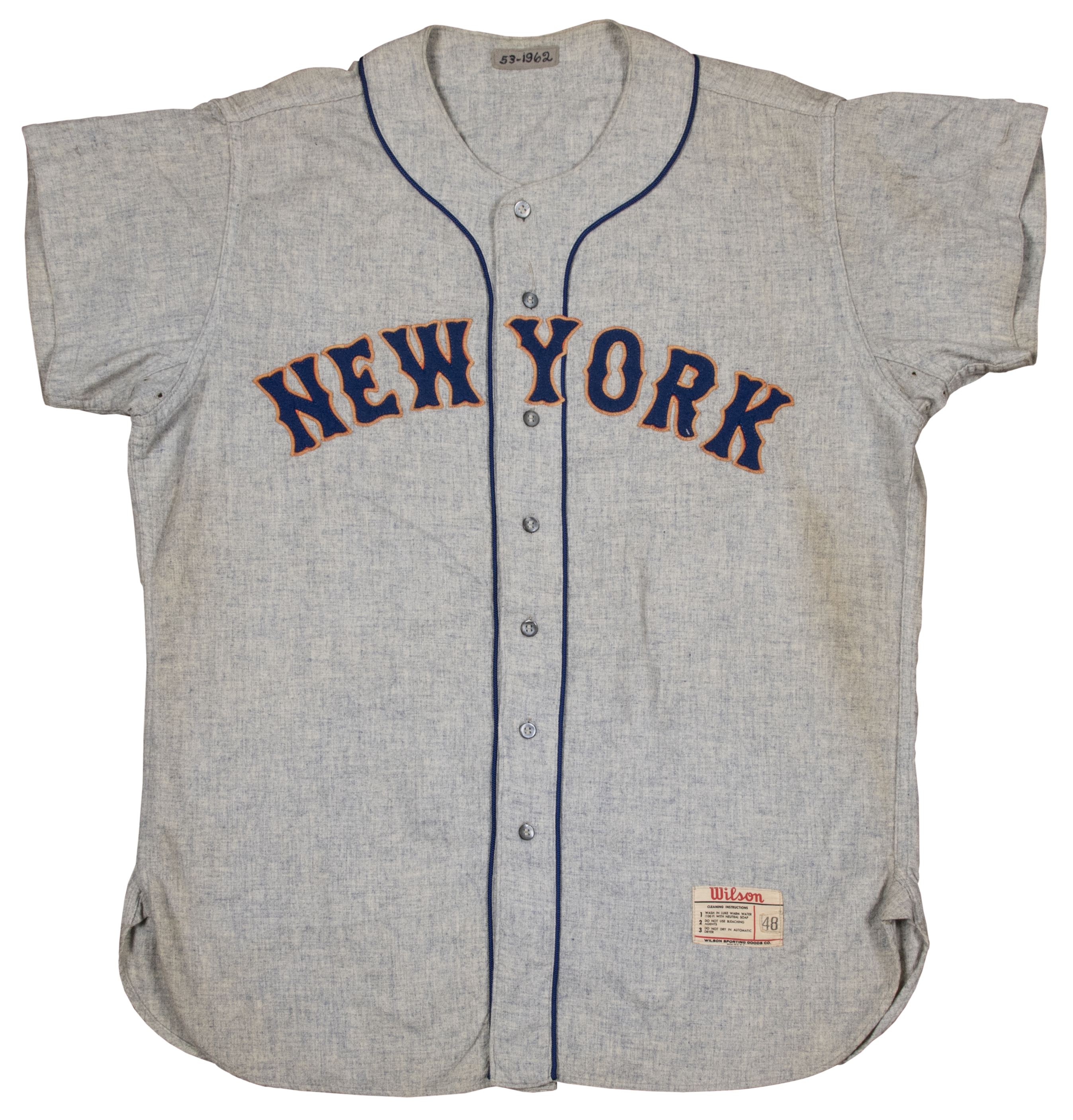Lot Detail - 1962 Rogers Hornsby Game Used New York Mets Flannel Jersey ...