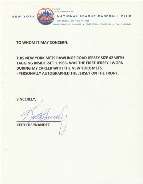 1983 Keith Hernandez Signed Game Worn Mets Road Jersey (Hernandez LOA)