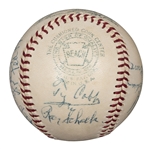 Circa 1936-52 Hall of Fame Multi-Signed OAL Harridge Baseball With 13 Signatures Including Cobb, Speaker & Gehringer (PSA/DNA)