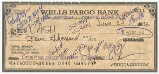 1992 Tupac Shakur Double Signed Wells Fargo Bank Check (JSA)