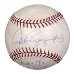2010 Alex Rodriguez Game Used, Signed & Inscribed OML Selig Baseball From Career Home Run #595 Game on 7/1/10 (MEARS & PSA/DNA)