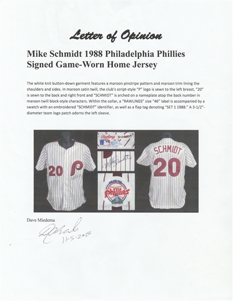 Lot Detail - 1988 Mike Schmidt Game Used Philadelphia Phillies White Home  Jersey