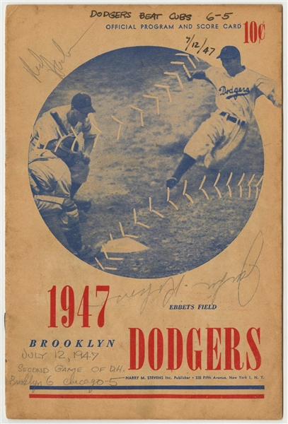 1947 Ebbets Field Scored Program Signed By Jackie Robinson and Red Barber (PSA/DNA)
