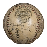 1920s New York Giants And Chicago Cubs Multi-Signed Baseball With 16 Signatures Including Hall Of Famers - Ott, Terry, Hubbell, Wilson and Cuyler (Beckett & JSA)