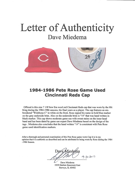 Pete Rose Autographed Authentic Pete Rose Cincinnati Reds 1984
