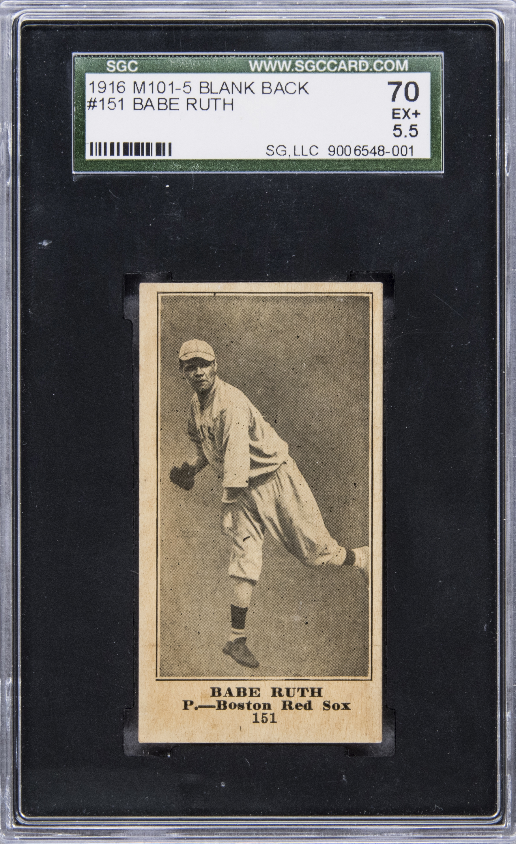 1916 M101-5 Blank Back #151 Babe Ruth Rookie Card - SGC 70 EX+ 5.5 "1 ...