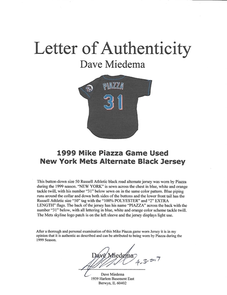 Authentic Mike Piazza New York Mets 1999 Button Front Jersey