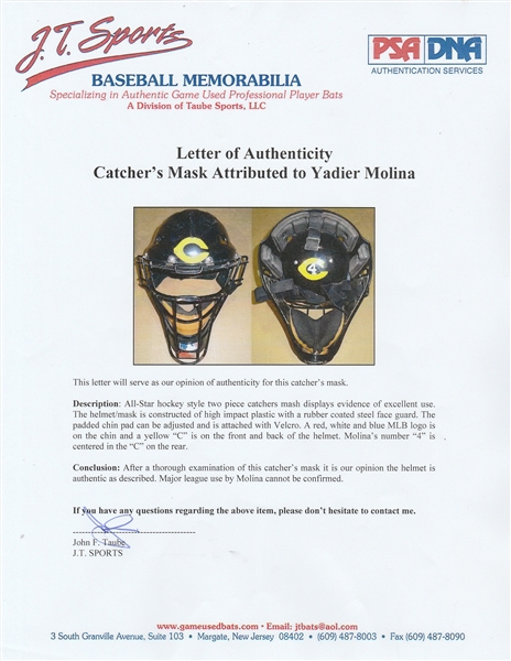 Yadier Molina Signed Full-Size Catcher Mask (PSA COA)