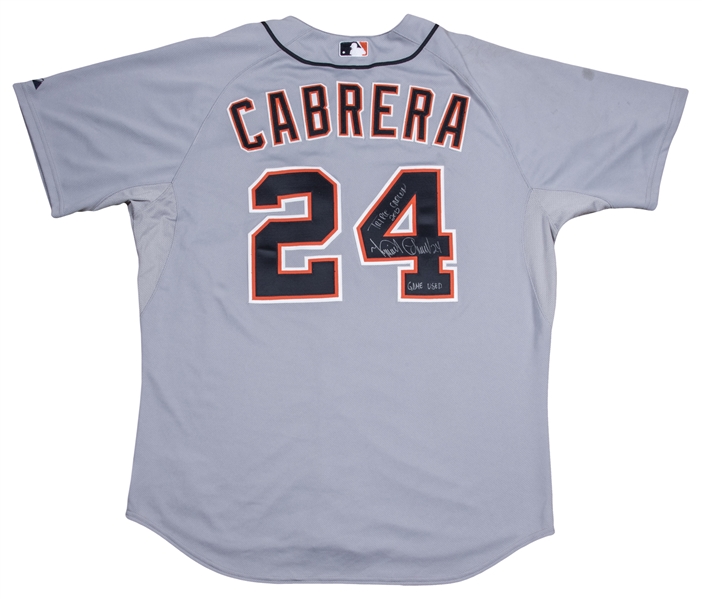 Miguel Cabrera Signed 2012 Triple Crown Stat White Tigers Nike Jersey JSA  Auth