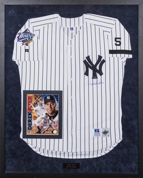 Lot Detail - Derek Jeter Autographed 1999 World Series New York Yankees  Pinstripe Jersey In 34 x 42 Framed Display (Steiner)