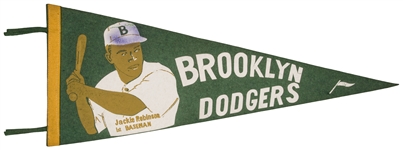 Rare Circa 1947 Jackie Robinson Brooklyn Dodgers Souvenir Pennant 