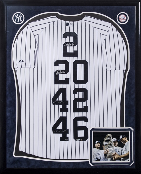Lot Detail - New York Yankees Core Four Multi-Signed Pinstripe Jersey -  Jeter, Rivera, Pettitte and Posada In 35 x 42.5 Framed Display (Steiner)