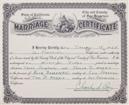 1954 Joe DiMaggio And Marilyn Monroe Marriage Certificate 