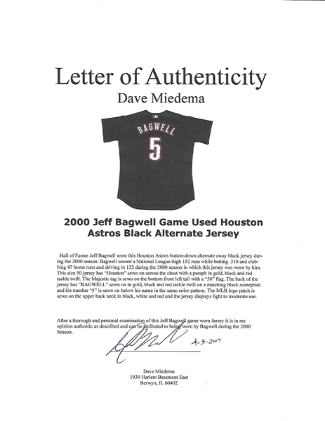 Jeff Bagwell 2001 Houston Astros Men's Alternate Black Jersey