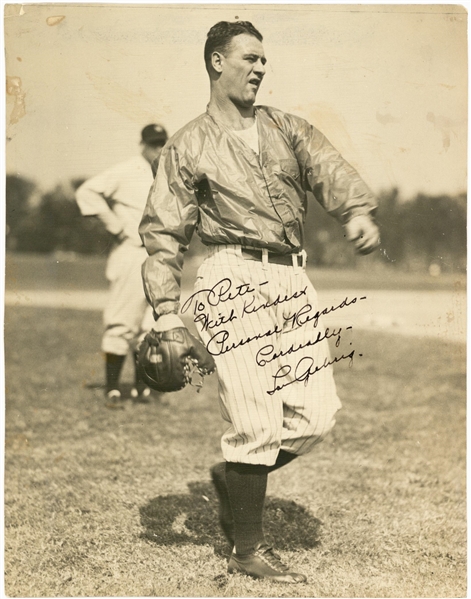 Lou Gehrig Signed and Inscribed 7" x 9" Original PSA Type I Photograph (Beckett NM-MT 8 & JSA)