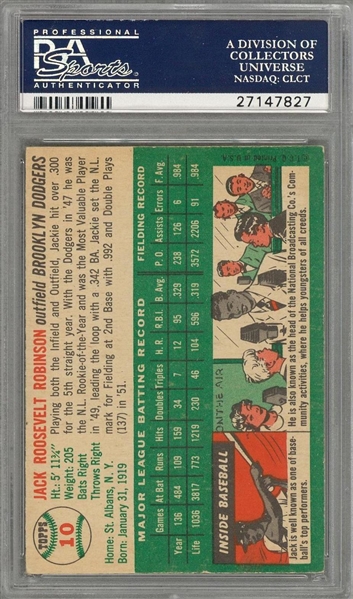 Lot - 1954 Topps Jackie Robinson Baseball Card #10