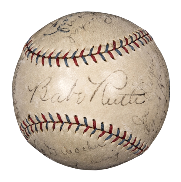 1928 New York Yankees World Series Champions Team Signed Baseball With 20 Signatures Including Ruth, Gehrig and Lazzeri - 9 Hall of Famers Total! (PSA/DNA & Beckett)