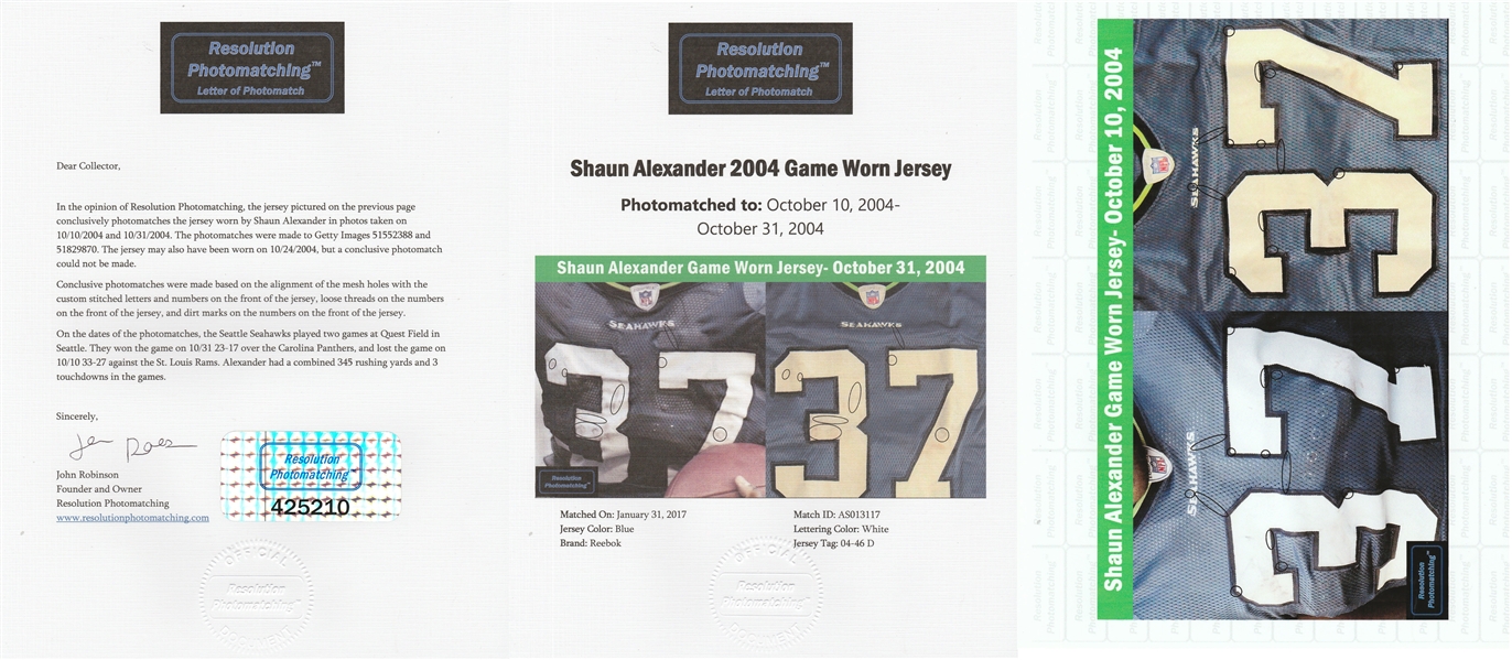 2005 Shaun Alexander Game-Used Seahawks Uniform, w/Tremendous Use & Team  Letter