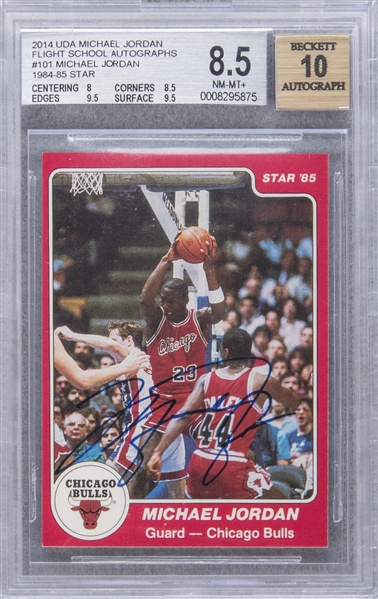 Michael Jordan Autographed 1984-85 Star Rookie Card #195 Chicago Bulls Auto  Grade Near Mint/Mint 8 Vintage Rookie Era Signature Beckett BAS #14228651