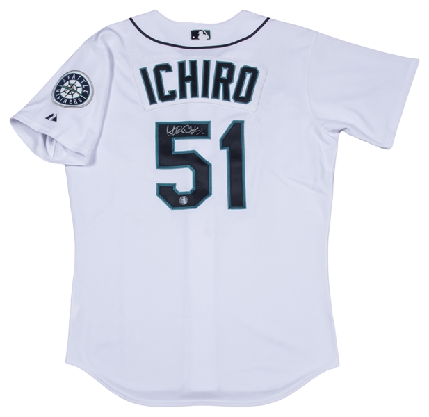 Unsigned Ichiro Suzuki Seattle Mariners Blue Short Sleeve Game used Under Shirt Is Holo