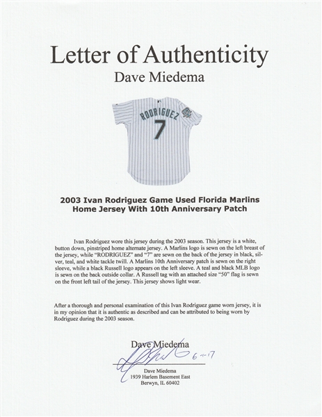 Ivan Rodriguez Road Florida Marlins Authentic Game Used Jersey Card Leaf  #RJ-7