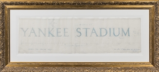 1927 Architectural Plan For Yankee Stadium Lettering Framed In 11 1/2 x 39 Display
