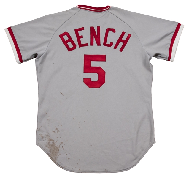 Lot Detail - 1974-75 Johnny Bench Game Used, Signed & Inscribed Big Red  Machine Cincinnati Reds Road Jersey (Letter of Provenance)