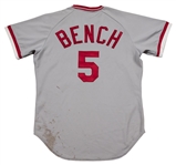 1974-75 Johnny Bench Game Used, Signed & Inscribed "Big Red Machine" Cincinnati Reds Road Jersey (Letter of Provenance)