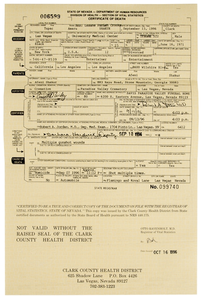Tupac Shakur Birth Certificate