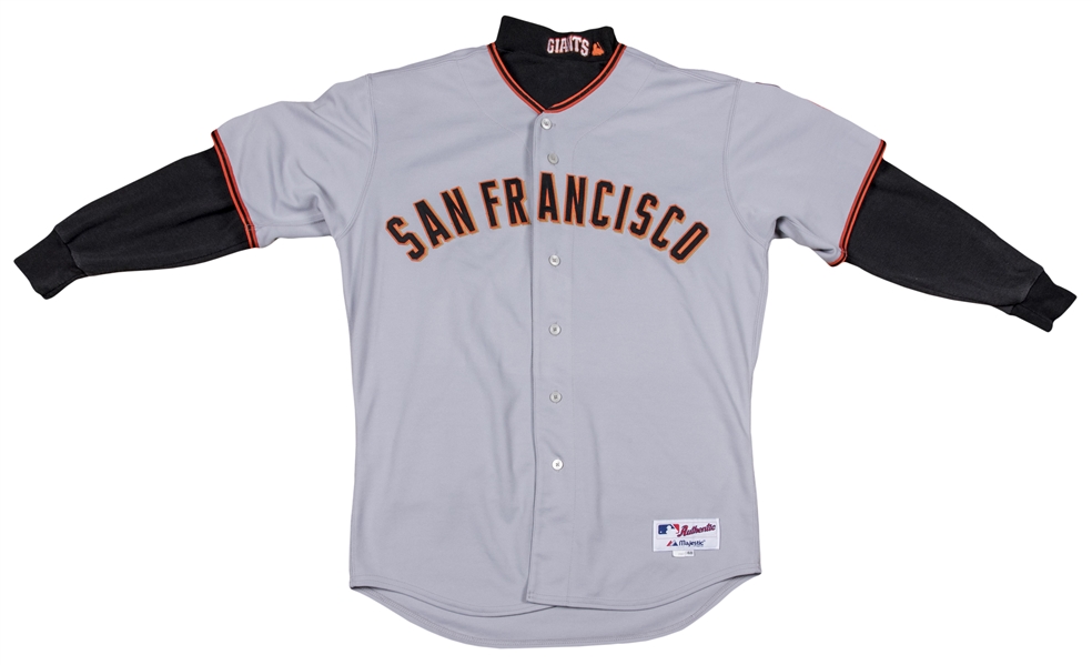 Lot Detail - 2007 Barry Bonds Game Used San Francisco Road Jersey with Long  Sleeve Undershirt
