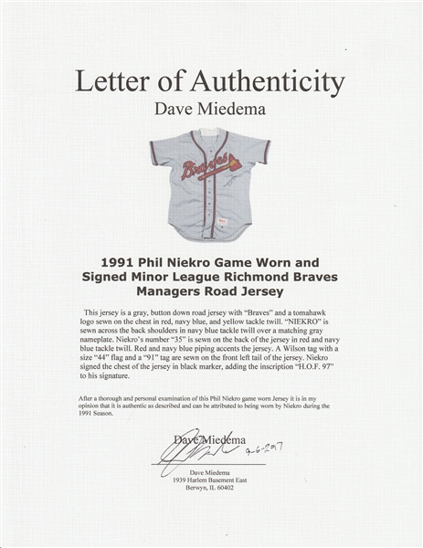 1979 Phil Niekro Game-Worn Braves Jersey