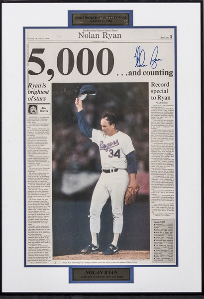 Lot Detail - Lot of (3) Nolan Ryan Signed Collection Including Texas  Rangers Replica Jersey & Miracle Man Autobiography & Framed Retirement  Announcement (JSA)