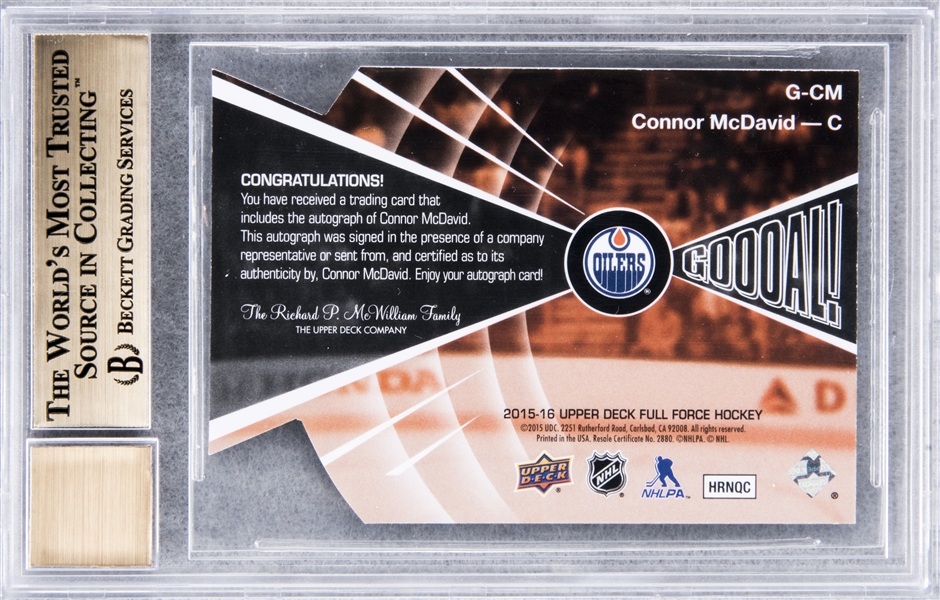 2015-16 UD Black Coverage Relics Connor McDavid #RCOV-CM BGS 9.5 Rookie